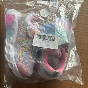 Pink and White Athletic Sneakers with Velcro Closure